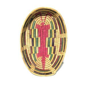 VINTAGE Southwestern Basket Tray Butterfly Design Oval Woven Grass Boho Decor